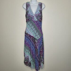 Y2k Dressbarn purple blue grunge fairy artsy asymmetrical midi dress size 14